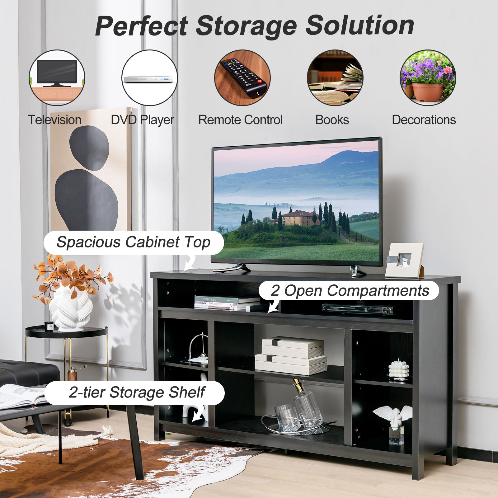 58 Inch TV Stand Entertainment Console Center with Adjustable Open