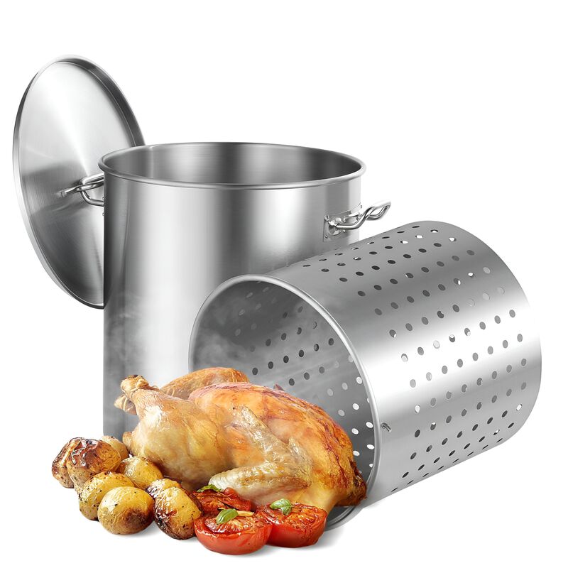 Stainless Steel Stock Pot with Basket and Lid, Heavy Duty Commercial Cooking Pot image number 3
