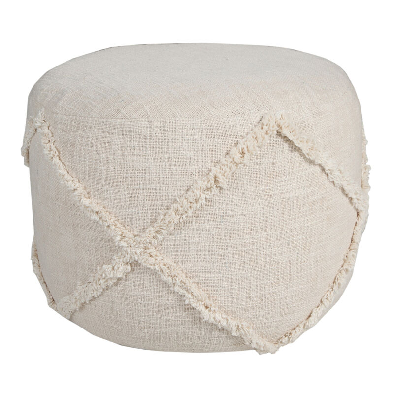 Cotton Cylinder Geometric Pouf Ottoman &ndash; Round Upholstered Footrest for Living Room