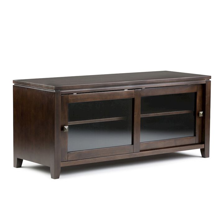 Simpli Home Cosmopolitan Solid Wood Tv Media Stand In Mahogany Brown For Tvs Up To 55 Inches