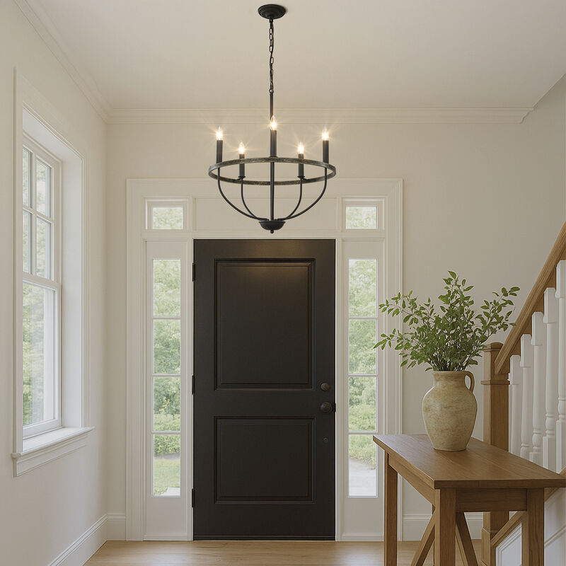 26'' 5-Light Modern Matt Black Classic Candelabra Chandelier Industrial Candle Pendant Light For Living Room Dining Room And Entryway image number 3