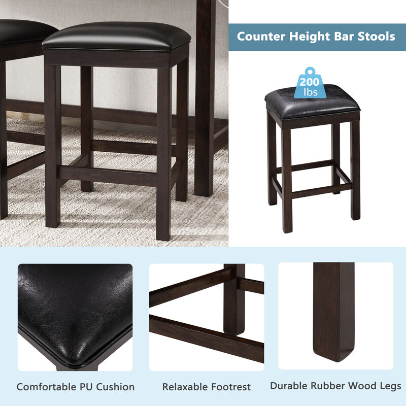 4-Piece Counter Height Table Set with Socket and Leather Padded Stools