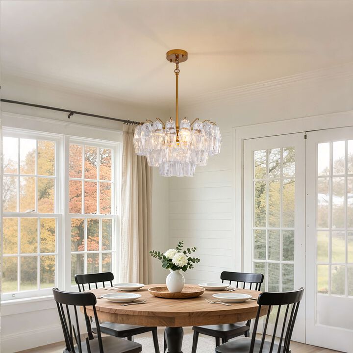 Hilaria Medium-gloss Brushed Brass Finish 3-Light Multi-faceted Clear Glass Shade Round Tiered Chandelier