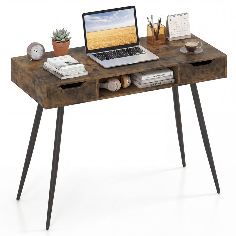 Modern Writing Desk with Metal Legs and Drawers for Home Office image number 3