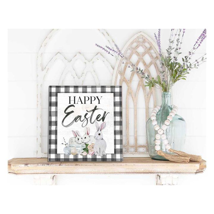 10" White and Black "Happy Easter" Wooden Sign