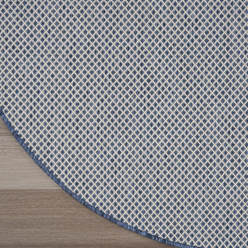 HomeRoots 6' Ivory And Blue Round Geometric Indoor Outdoor Area Rug image number 2