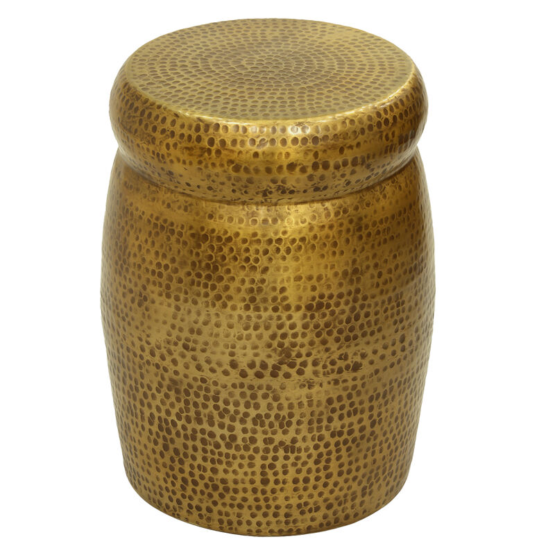 Kvira 21" Round Drum Side End Table | Artisan Hammered Embossed Texture | Antique Gold Brass Finish