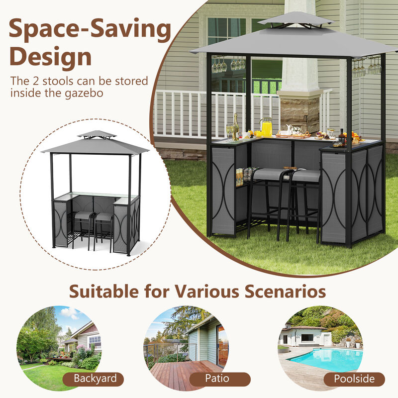 Outdoor Grill Gazebo Set with Bar Table and 2 Stools &ndash; Perfect for BBQ Parties