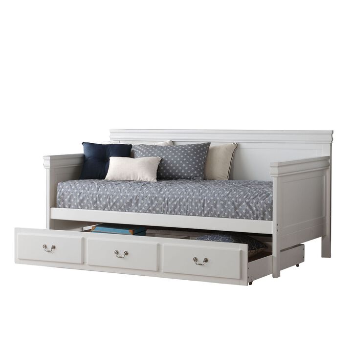 Transitional Wooden Day Bed with Beveled Edges, White-Benzara