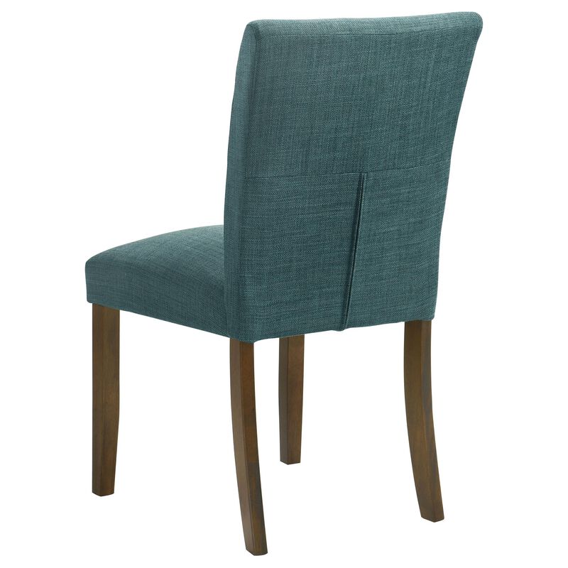 Cana Dining Chair Set of 2, Blue Fabric Foam Cushion, Brown Wood Legs - Benzara