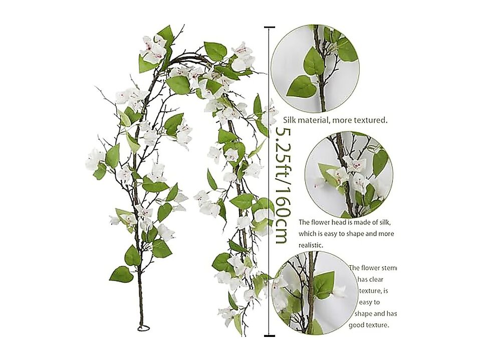Artificial Bougainvillea Flowers Garland White Silk Vines UV Resistant Realistic