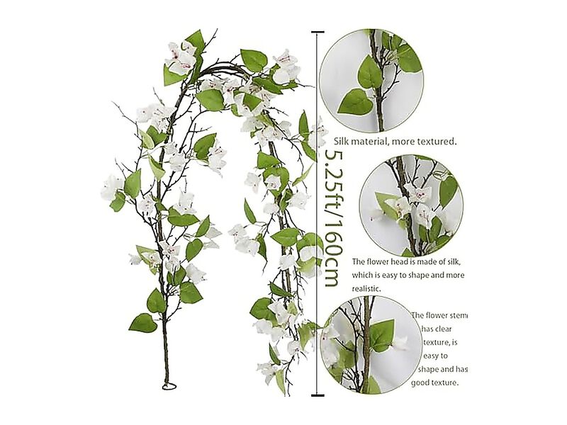 Artificial Bougainvillea Flowers Garland White Silk Vines UV Resistant Realistic image number 1