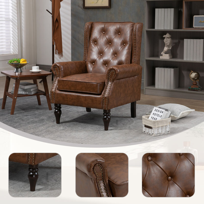 TATEUS  Modern Brown PU Accent Chair Lounge Chair image number 4