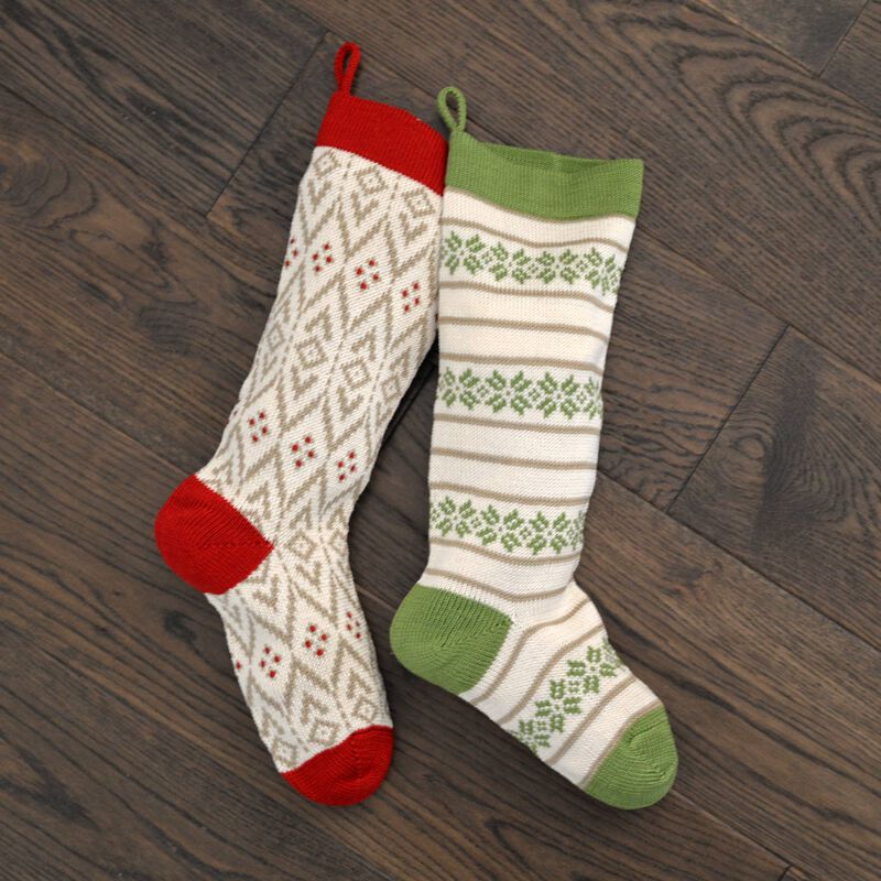 Ecru Patterned Stocking with Green Details image number 3