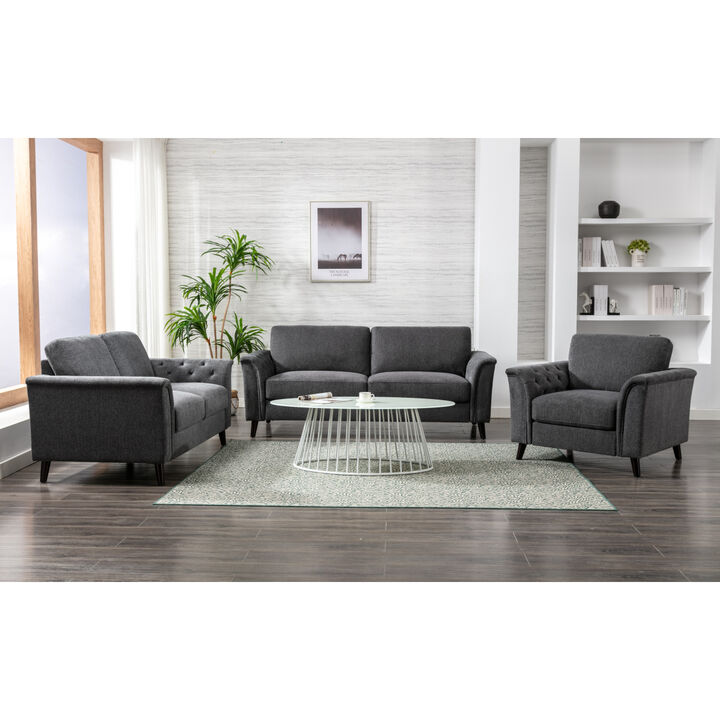Stanton Dark Gray Linen Sofa Loveseat Chair Living Room Set