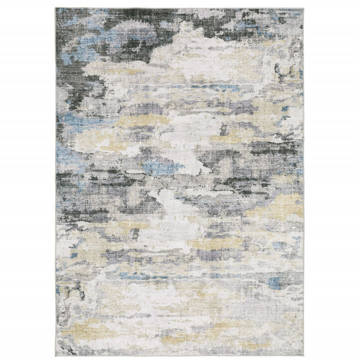 4 X 6 gray And Ivory Abstract Printed Stain Resistant Non Skid Area Rug