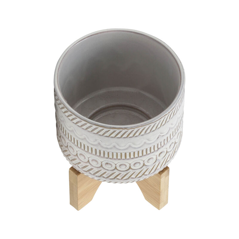 Tribal Planter W/ Wood Stand image number 3