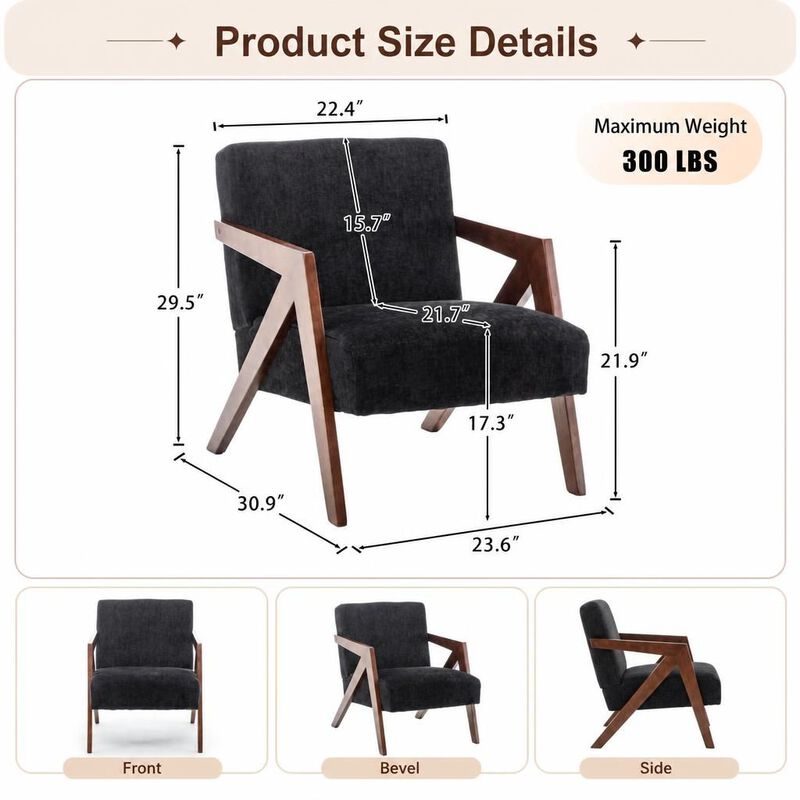 GOODSILO Mid-Century Modern Upholstered Accent Armchair with Sturdy Wood Frame, Comfortable Seating for Living Room Bedroom Office image number 1