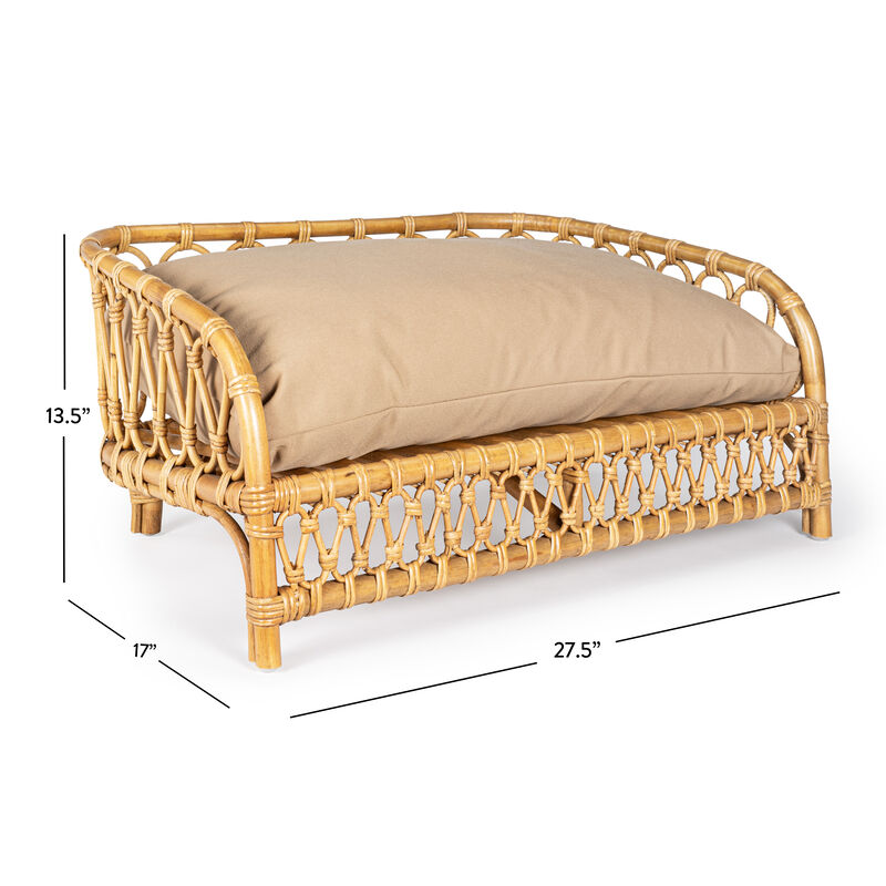 Elevated Bohemian Handwoven Rattan Dog Daybed with Machine-Washable Cushion