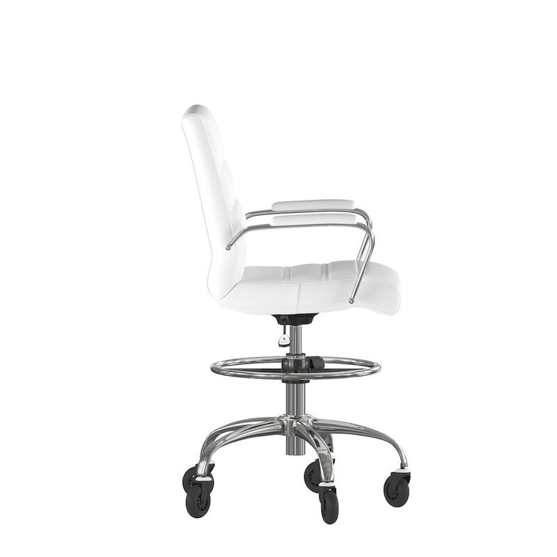 Flash Furniture Mid-Back White Drafting Chair with Adjustable Foot Ring, Chrome Base, image number 2