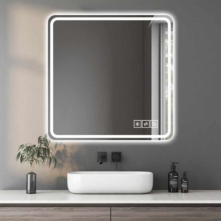 ELEMENT ACE 36x36 Inch LED Bathroom Mirror with Anti-Fog Technology and Dimmable Tri-Color Lighting for Modern Bathrooms