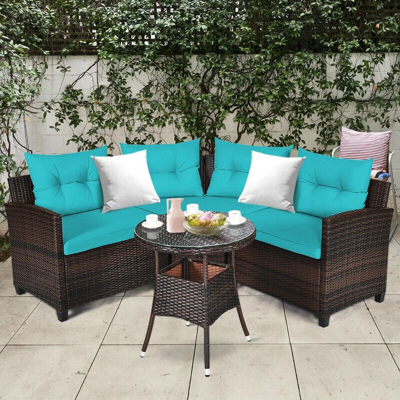 Mondawe 4 Pieces Outdoor Cushioned Rattan Furniture Set