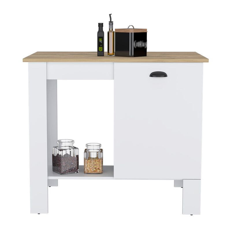 DEPOT E-SHOP Caddo Kitchen Island with Storage and Cabinet, White / Macadamia
