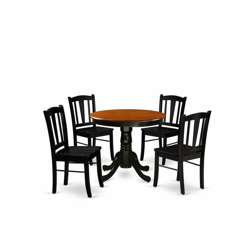East West Furniture ANDL5-BLK-W - 5-Pc Kitchen Dining Room Set- 4 Dining Chairs and Kitchen Dining Table - Wooden Seat and Slatted Chair Back (Black Finish)