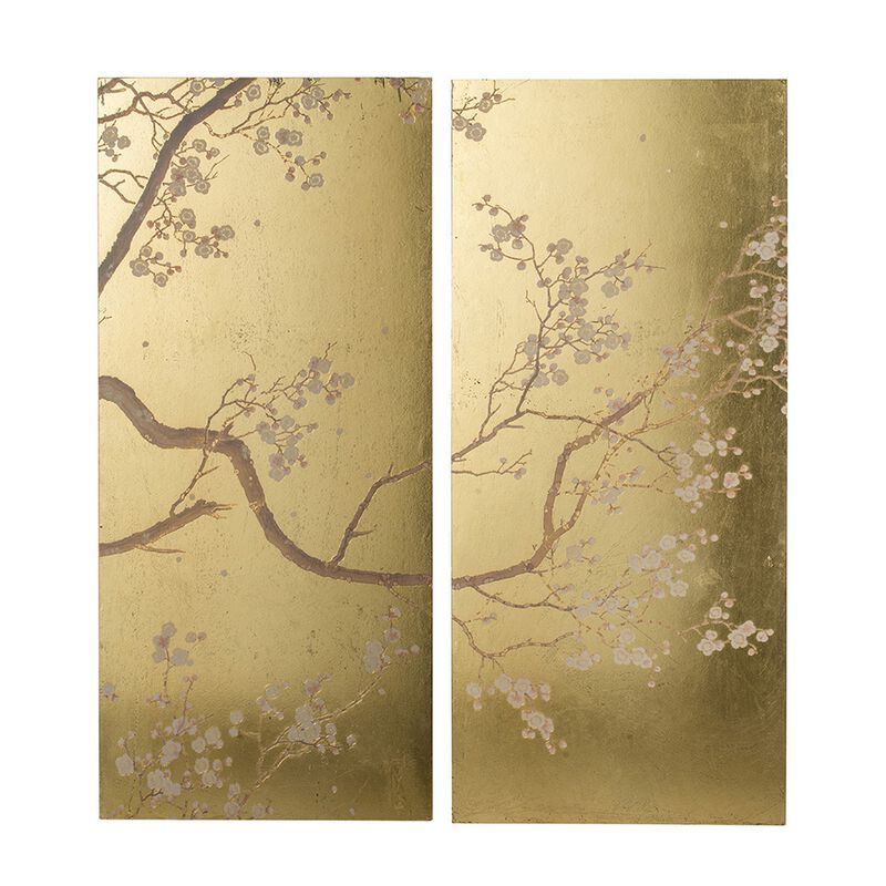Tim 47 Inch Tall Wall Art Set of 2, Divided Floral Design, Gold, Brown image number 0