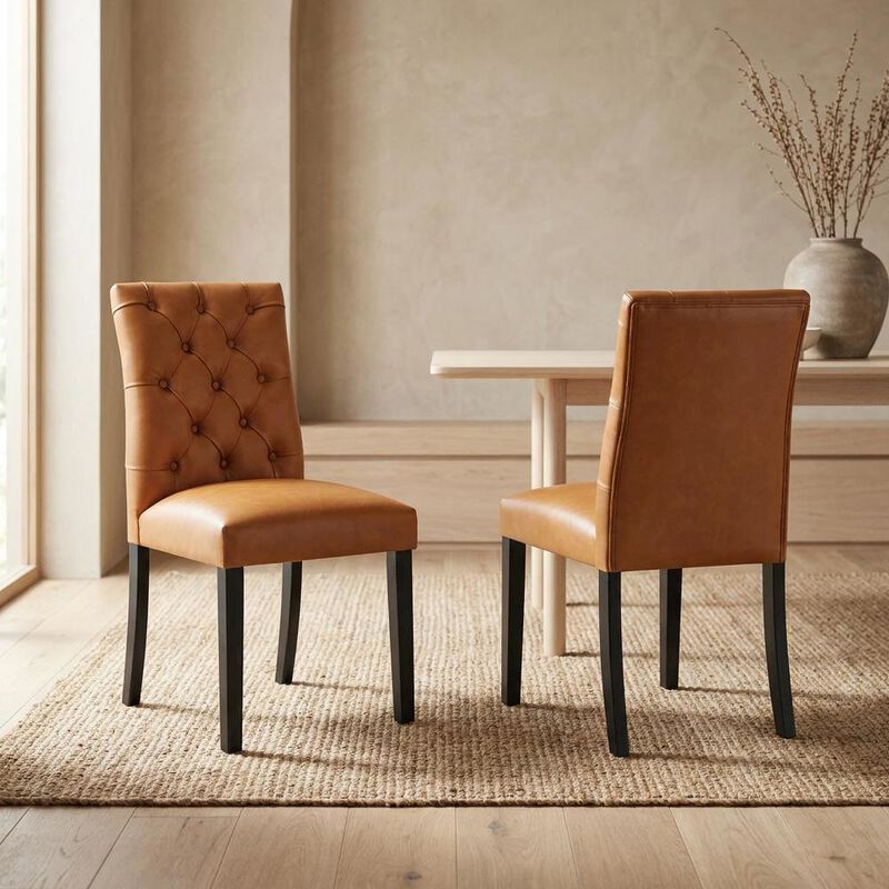 Vinyl-Upholstered Dining Chairs for Kitchen and Dining Room, Tan, Set of 2 image number 5