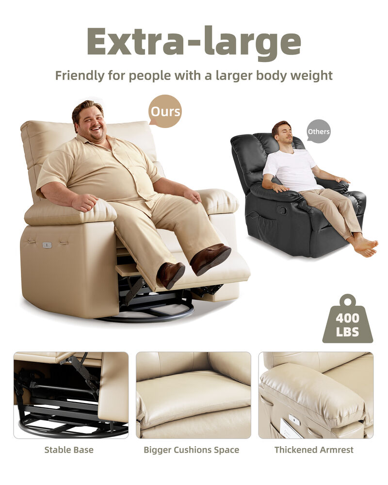 Oversized Manual Recliner Sofa Chair for Living Room, Bedroom, Nursery, Outdoor Relax, Beige image number 6