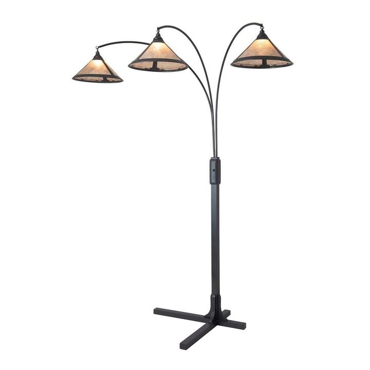 NOVA OF CALIFORNIA Natural Mica 3 Light Arc Floor Lamp - Charcoal Gray Wood