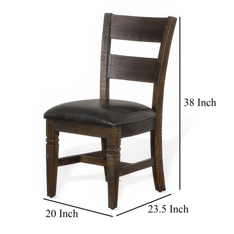 Flint Dining Chair, Set of 2, Ladderback, Dark Gray Fabric and Brown Mahogany - Benzara