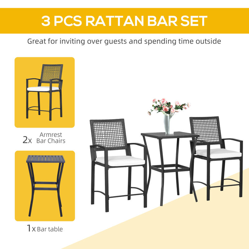 3pc Rattan Wicker Bistro Set Bar Table High Stool Garden Patio Furniture
