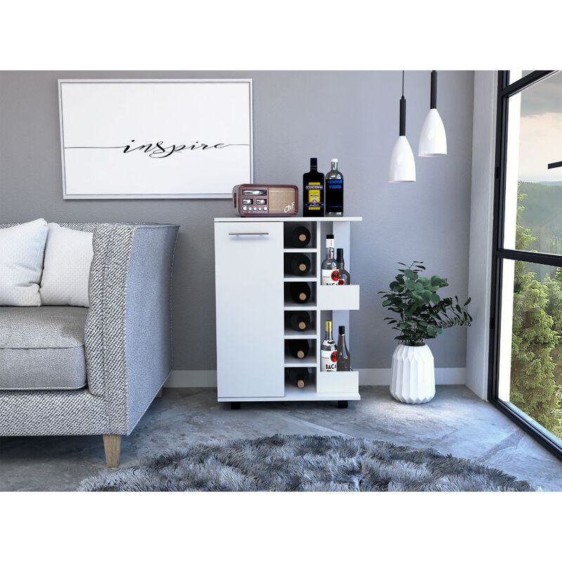 Streamdale Bartlet 2-Shelf 6-Bottle Bar Cart With Division White