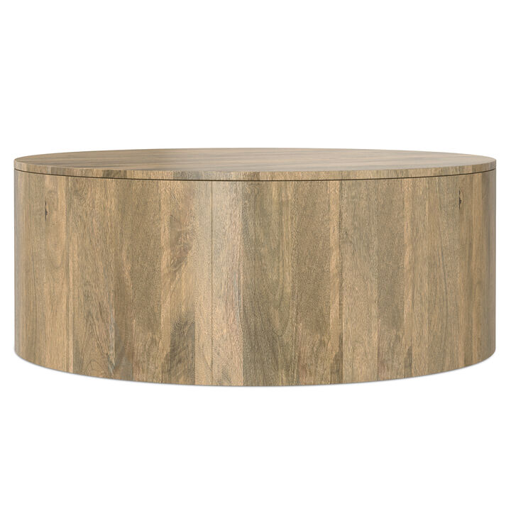 Millbury SOLID MANGO WOOD 36 inch Wide Round Contemporary Drum Coffee Table in Briarsmoke, Fully Assembled
