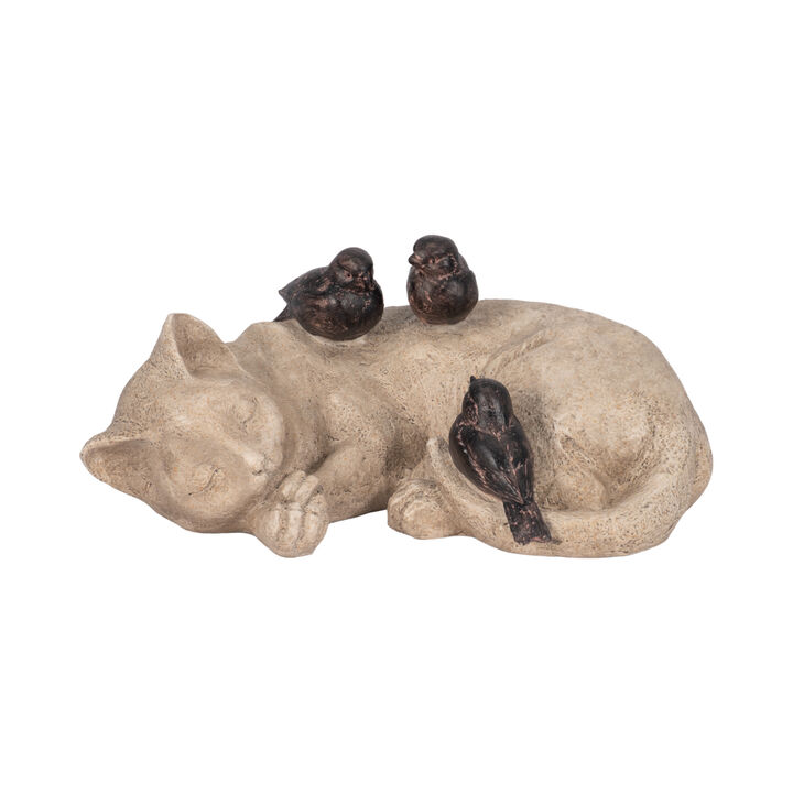 12" Sleeping Kitty With Birds
