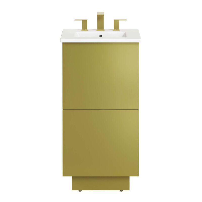 Modway Quantum Modern 18" Bathroom Vanity in White Gold with Ceramic Sink Basin and Storage Drawer image number 7