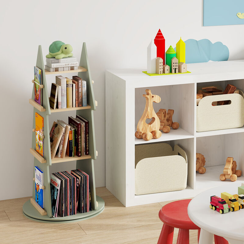 Tree-Shaped Rotating Kids Bookshelf with 4 Tiers – 360° Display Storage Organizer