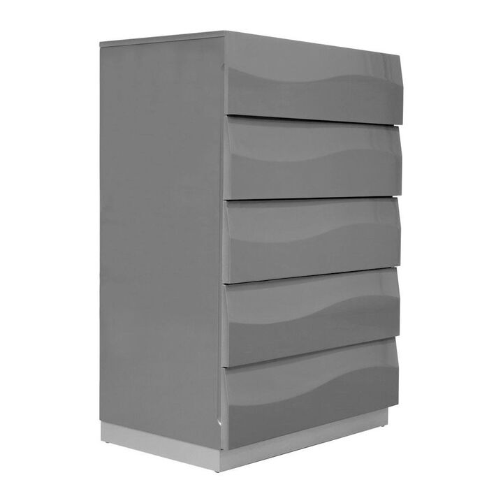 Best Master Furniture Best Master Leon 5-Drawer Poplar Wood Bedroom Chest in Gray High Gloss