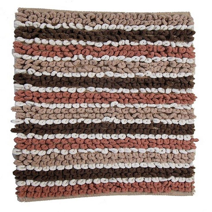 Dense Lush Pile Of This Luxurious Yarn Dyed Multi Colored Bath Rug With Non-Skid Back Is Super Soft 21" X 34" Brown/Taupe/White