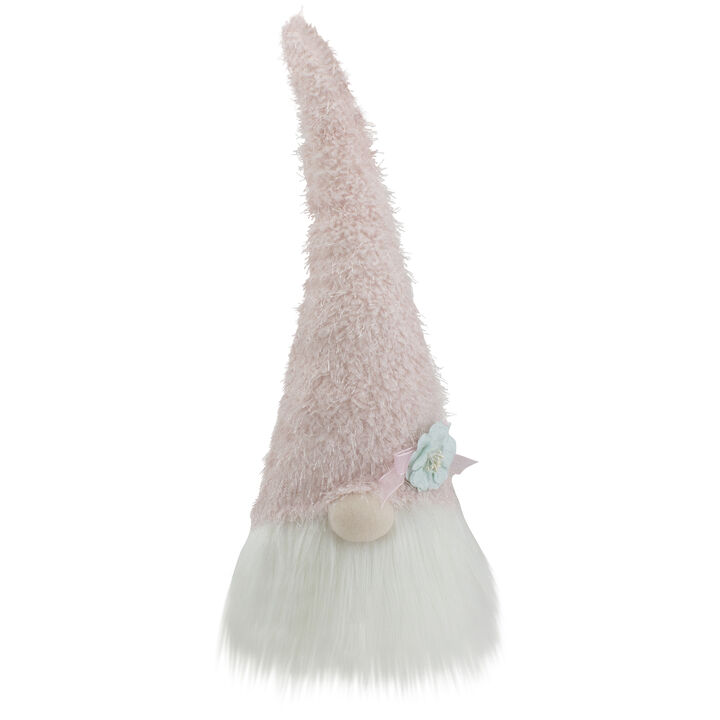 16" Pink and White Spring and Easter Gnome Table Top Head with a Blue Flower