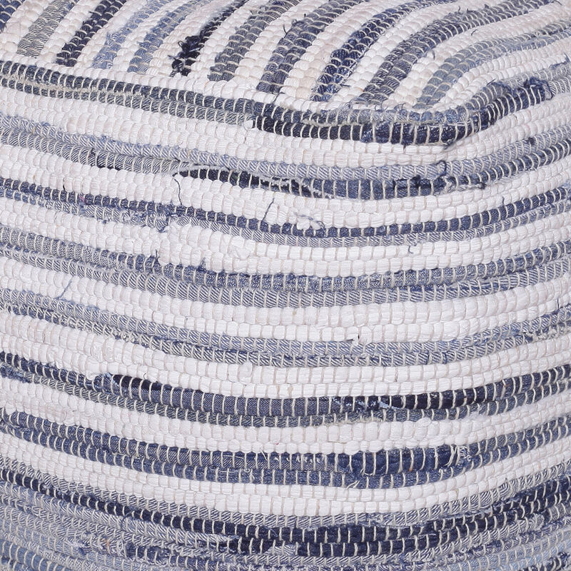 Hivvago 18 Inch Blue Cotton Cube Striped Pouf Ottoman