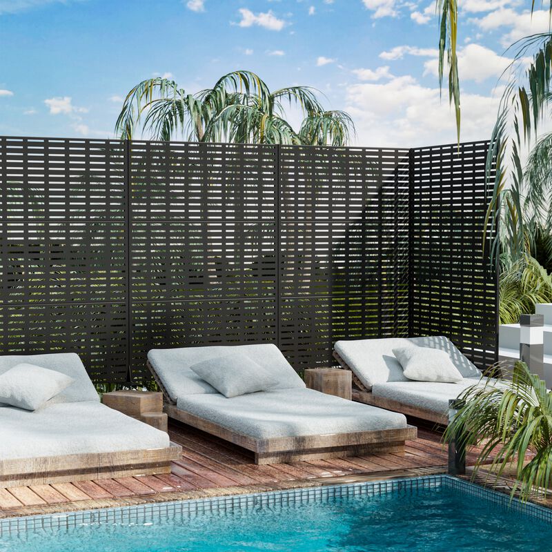 Arched Metal Outdoor Privacy Screen, Freestanding Outdoor Divider Decorative Privacy Fence