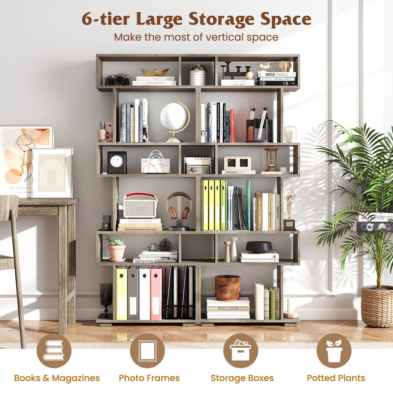 Geometric 6 Tier Bookshelf with 2 Anti Tipping Kits for Home Office Organization image number 7
