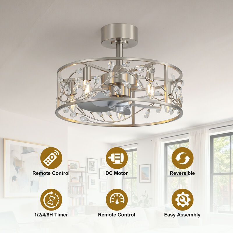 Breezary 20" Crystal Cage Ceiling Fan with Light,5 Blade, 3 Speed , Reversible, Remote Control image number 7