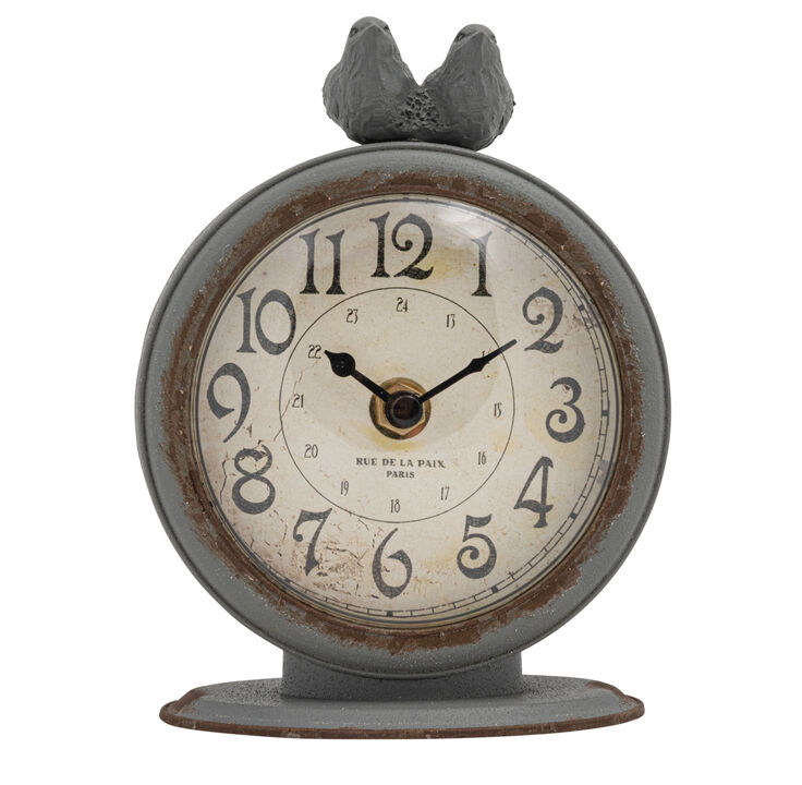 Decorative Pewter Mantel Clock with Bird Accent, Grey Finish