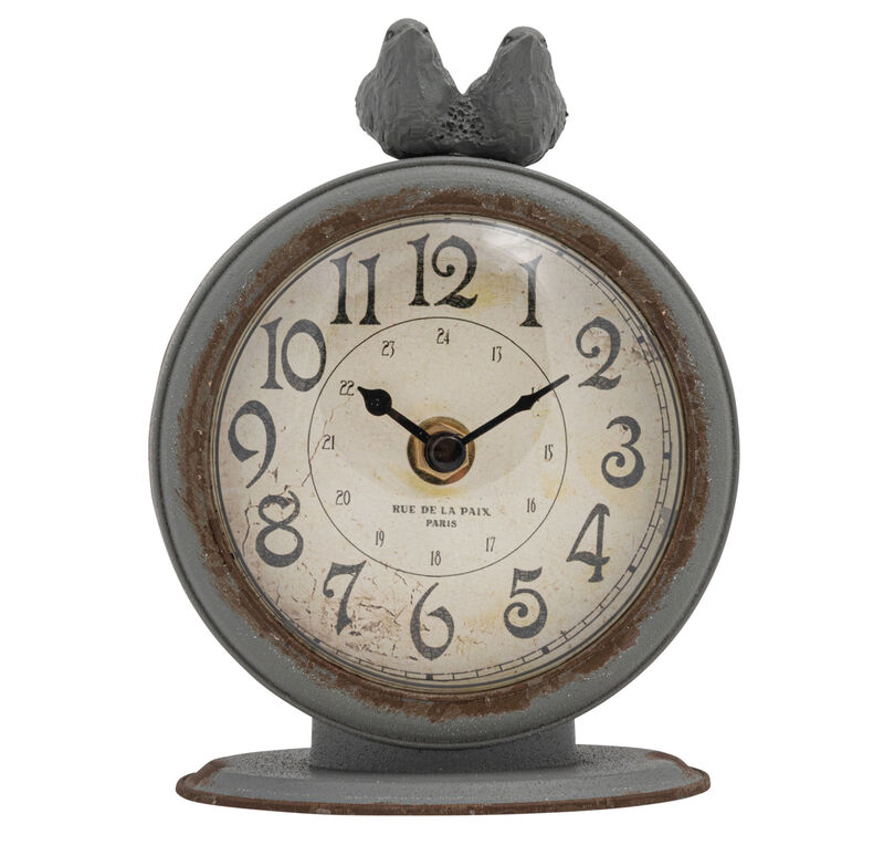 Decorative Pewter Mantel Clock with Bird Accent, Grey Finish image number 1
