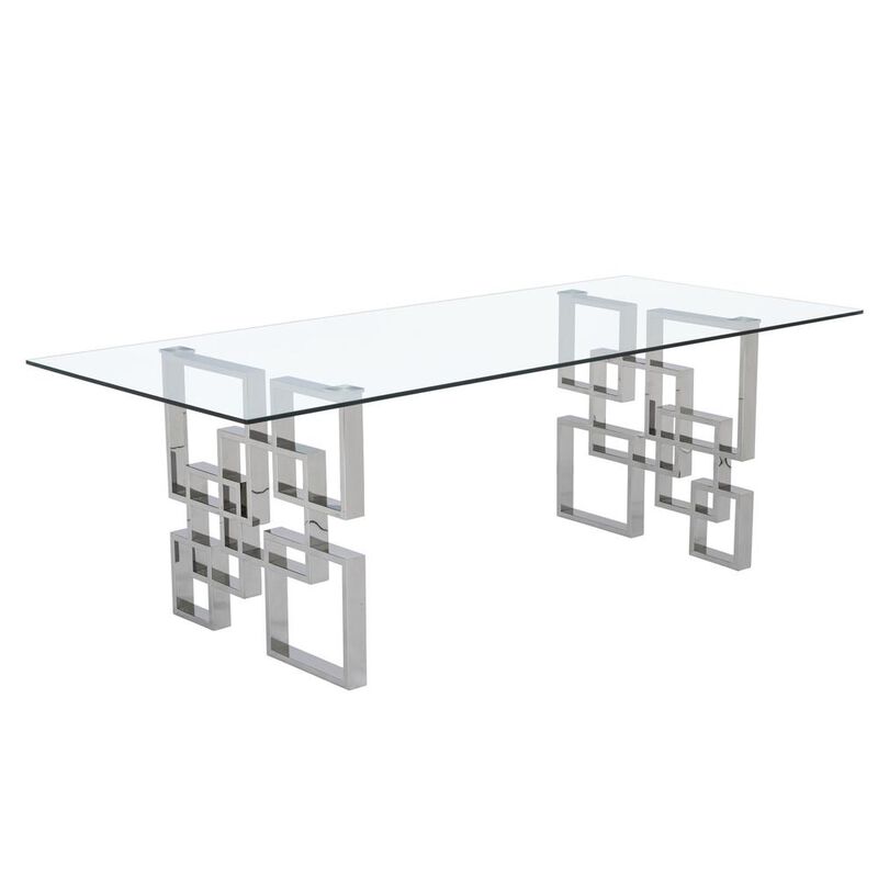 Best Quality Furniture 94 large clear glass dining table w/ silver color stainless steel base
