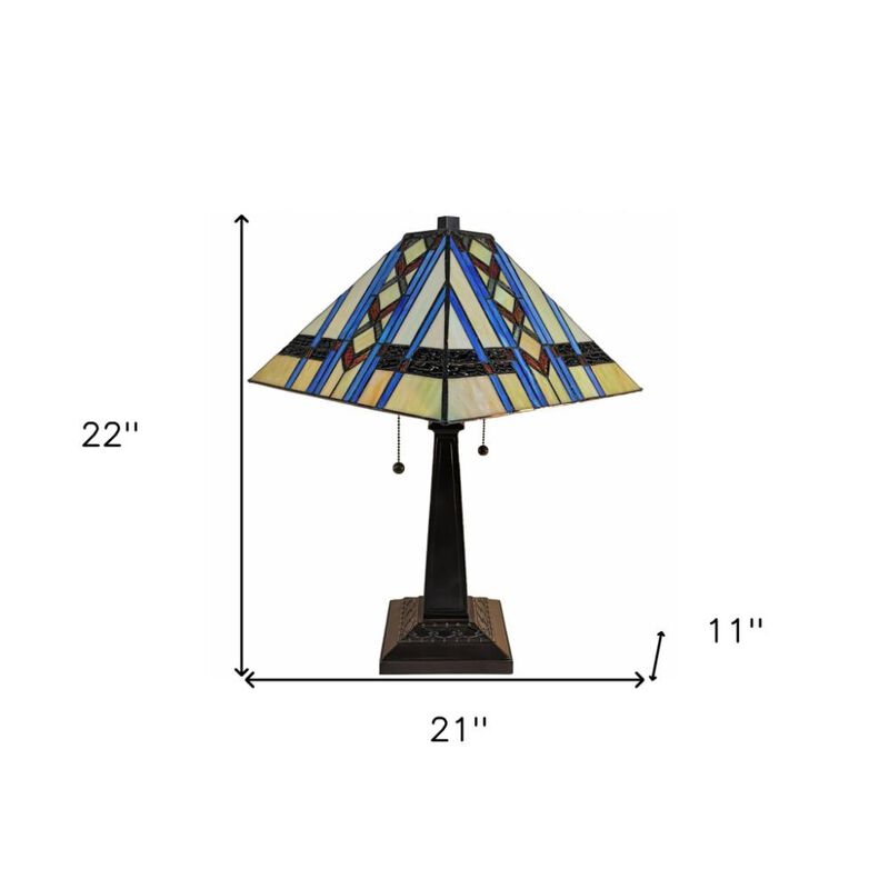 Hivvago 22" Dark Brown Metal Two Light Candlestick Table Lamp With Blue Empire Shade
